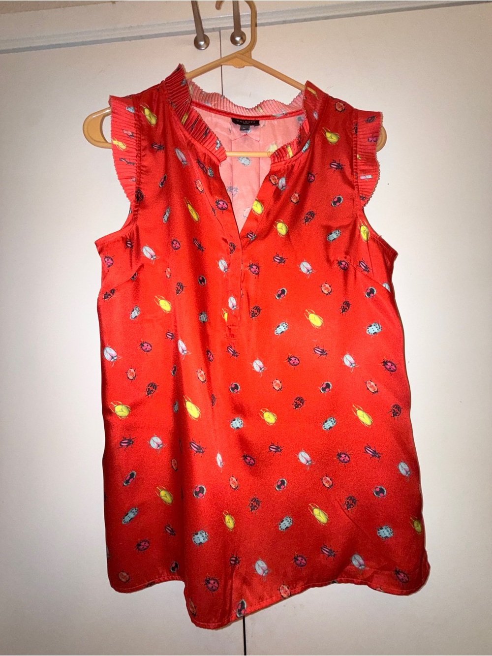 Talbots Red Printed Ruffle-Trim Sleeveless Camisole